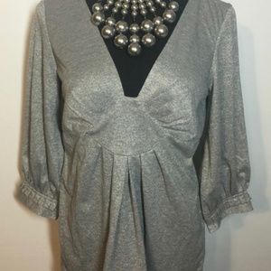ECI New York Sz M Metallic Shimmer Top Double V